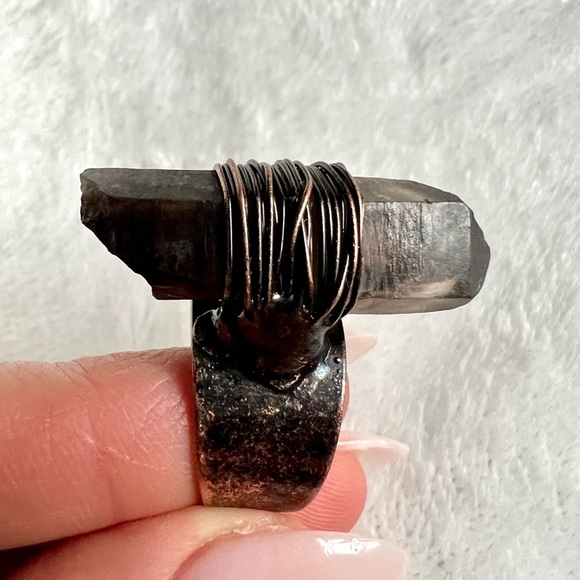 Smoky Quartz Bullet Adjustable Electroplated Ring - Picture 10 of 13